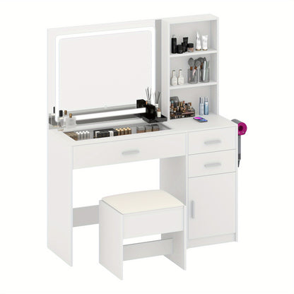 Kaptafel – Make-up Tafel – Cosmeticatafel – Opmaktafel – Meubel – LED Spiegel – 4 Lades – Ingebouwd Stopcontact – Wit – Moderne Stijl