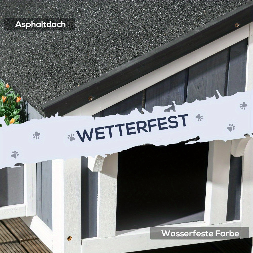 Kattenhuis – Buitenverblijf Kat – Huisdierverblijf – Dierenhuis – Buitenren – Twee Verdiepingen – Meerdere Ingangen – Gegalvaniseerd Staal – Waterdicht Tarpa Dak