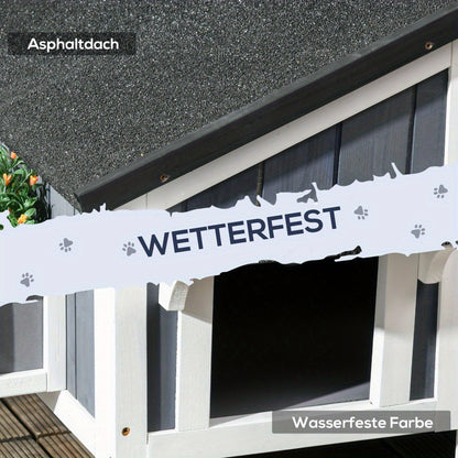 Kattenhuis – Buitenverblijf Kat – Huisdierverblijf – Dierenhuis – Buitenren – Twee Verdiepingen – Meerdere Ingangen – Gegalvaniseerd Staal – Waterdicht Tarpa Dak