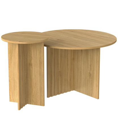 2-delig Salontafel Set – Bijzettafel – Nesttafels – Woonkamertafel – Houten Tafel – Eikenhout Look – Ruimtebesparend Nest-Design – Ribstructuur MDF Zijkanten