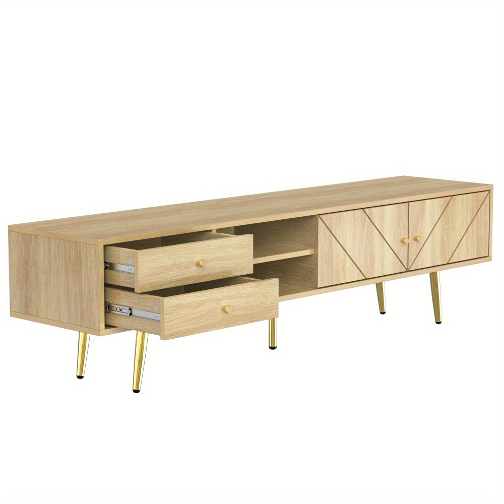 Tv Meubel – TV Kast – TV Stand – Tv Dressoir – Houten Tv-meubel – Modern Design – Gouden Accenten – 160 cm Breed – Met Laden en Schuifdeuren