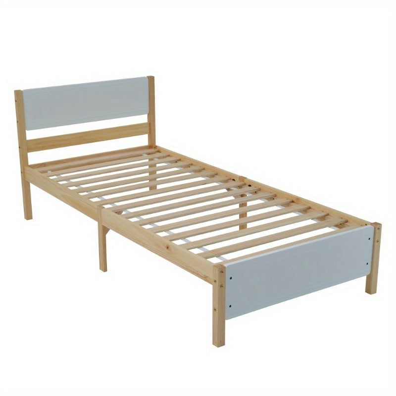 Eenpersoonsbed – Tienerbed – Volwassenenbed – Bedframe – Slaapbank – Houten Frame van Grenen – Met Middenstijl voor Extra Stevigheid – Inclusief MDF Hoofdeinde en Voetbord – Wit Natuurkleur – 90x200 cm