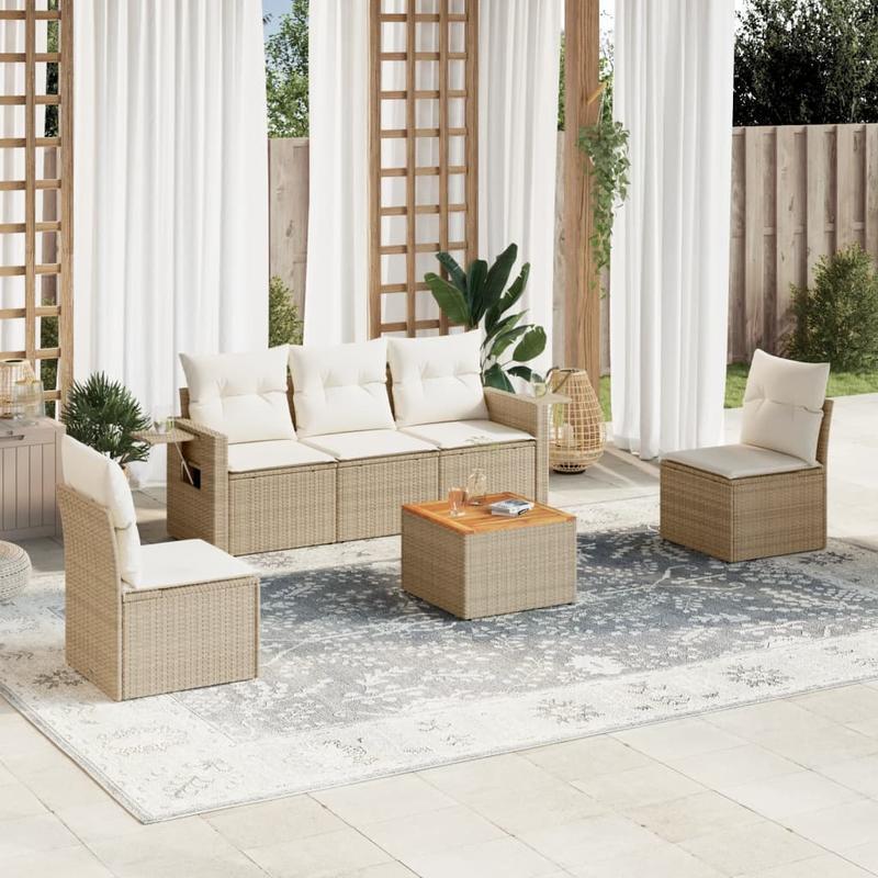 Tuinbank – Loungeset – Tuinmeubel – Schommelstoel – Beige Kussen – 6-Delige Set – Weerbestendig Poly Rattan – Afneembare Wasbare Kussens