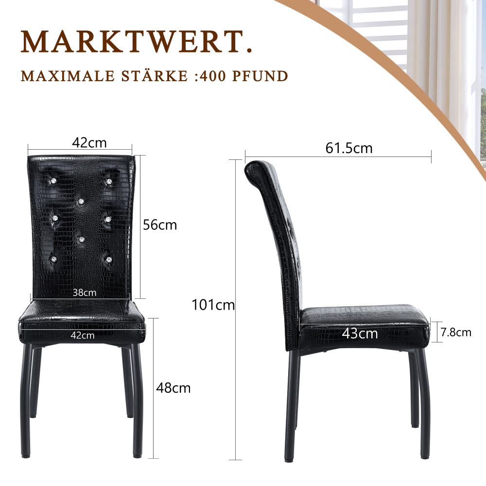 A Set of Two Black Vintage Crocodile-Patterned Upholstered Dining Chairs | Featuring Crystal Buckle Detailing And Faux Leather Accents, Lends an Air of Elegance And Mystery to The Dining Area, Suitable for Hard Floors, Wipe C