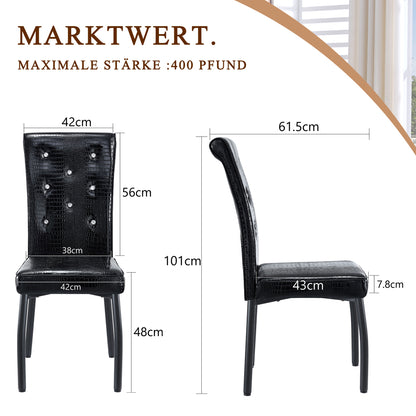 A Set of Two Black Vintage Crocodile-Patterned Upholstered Dining Chairs | Featuring Crystal Buckle Detailing And Faux Leather Accents, Lends an Air of Elegance And Mystery to The Dining Area, Suitable for Hard Floors, Wipe C