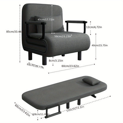 Slaapfauteuil – Slaapstoel – Slaapbank – Fauteuilbed – Vouwbed – Memory Foam Kussen – Metalen Armleuningen – Compact 60x68x85 cm – Grijs