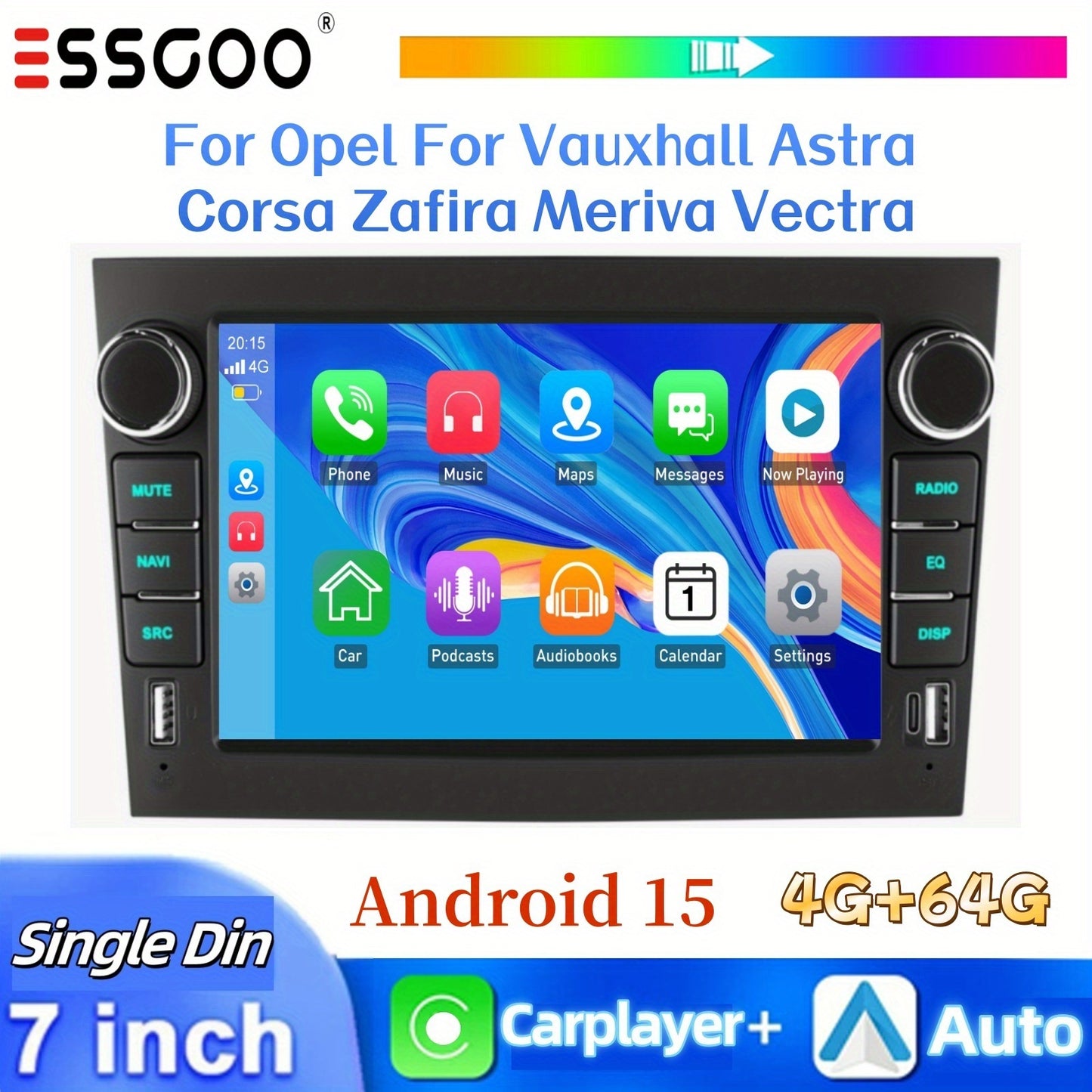 Android 15 Autoradio – 2 DIN Radio – Multimedia Speler – Car Stereo – Navigatiesysteem – 7 Inch HD Touchscreen – 4GB RAM + 64GB Opslag – Apple CarPlay & Android Auto – Draadloze Connectiviteit