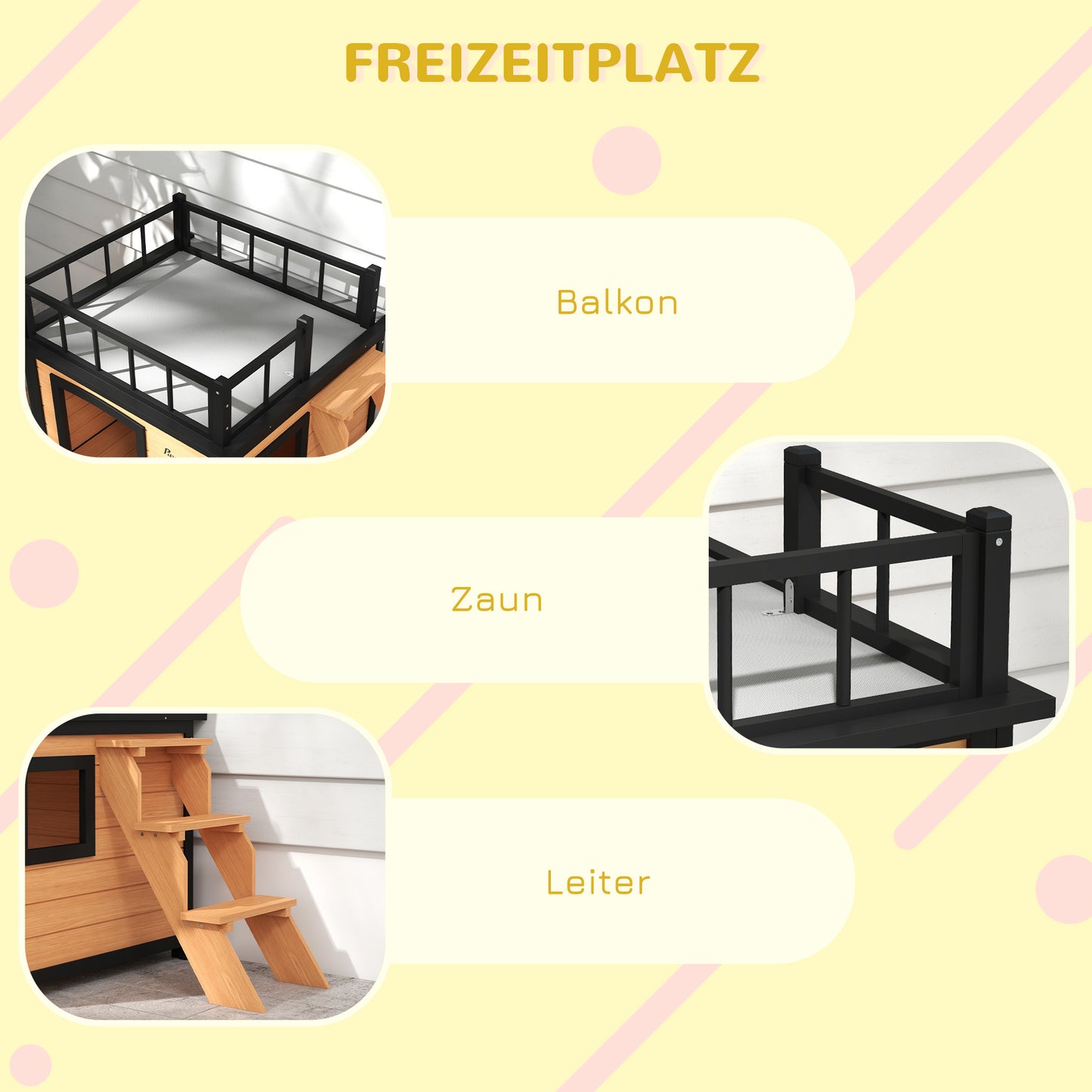 Hondenhok – Hondenhuis – Hondenkennel – Buitenhok – Hondenverblijf – Weerbestendig Hout – Met Dakterras 121x77x78 cm – Zwart/Geel