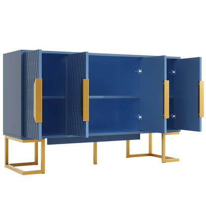 Modern-Style Blue Sideboard | 140x40x80 cm with Four Doors and Two Height-Adjustable Shelves, Versatile for Storage, Kitchen, or Dining Room Use, Metal Construction