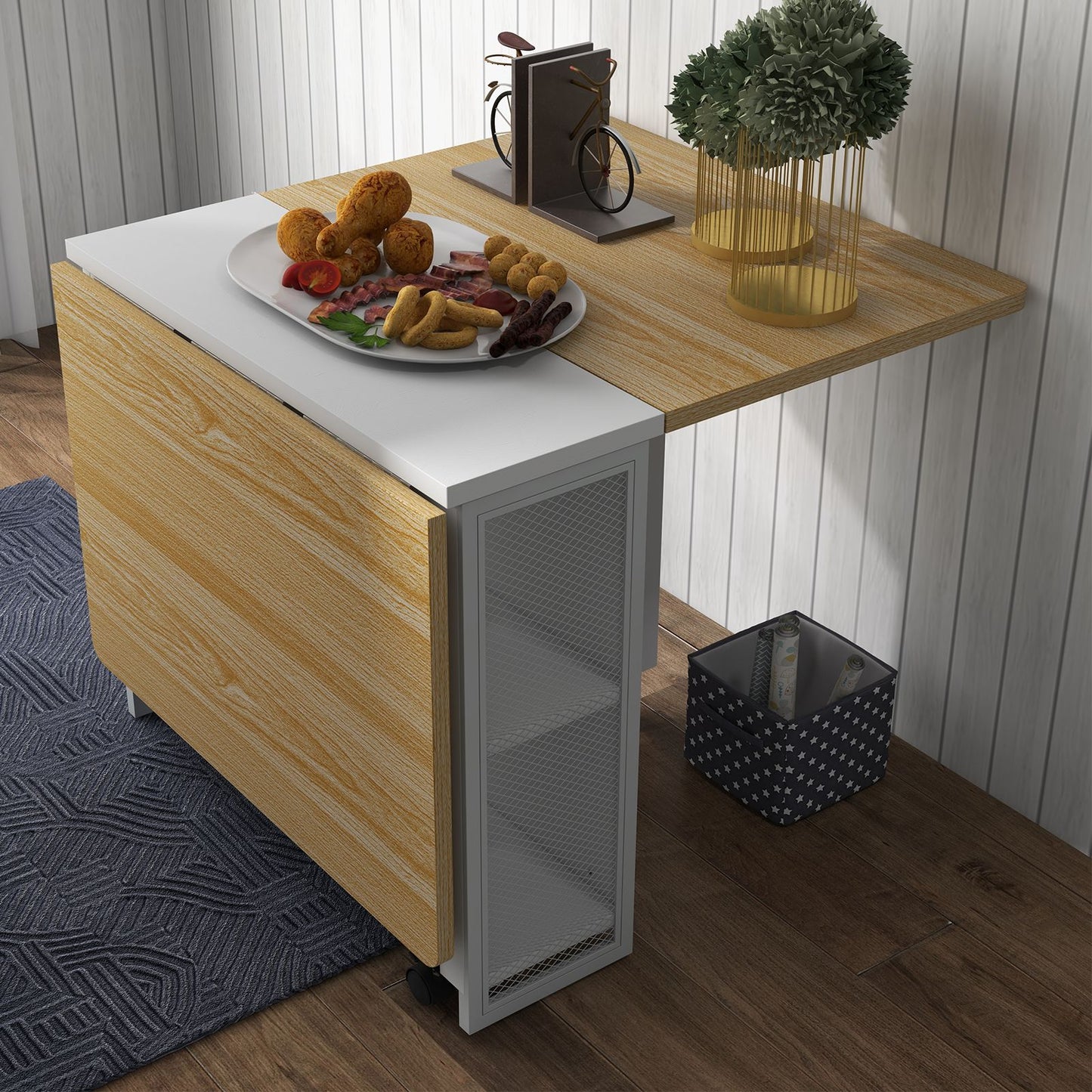 uitschuiftafel – verlengbare tafel – opklapbare eettafel – klaptafel – multifunctionele tafel – ruimtebesparend design – hardhouten blad & metalen onderstel – wit 127x80x75 cm