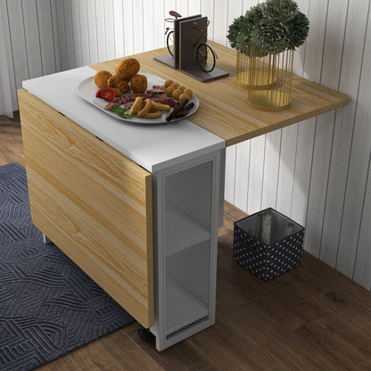 uitschuiftafel – verlengbare tafel – opklapbare eettafel – klaptafel – multifunctionele tafel – ruimtebesparend design – hardhouten blad & metalen onderstel – wit 127x80x75 cm