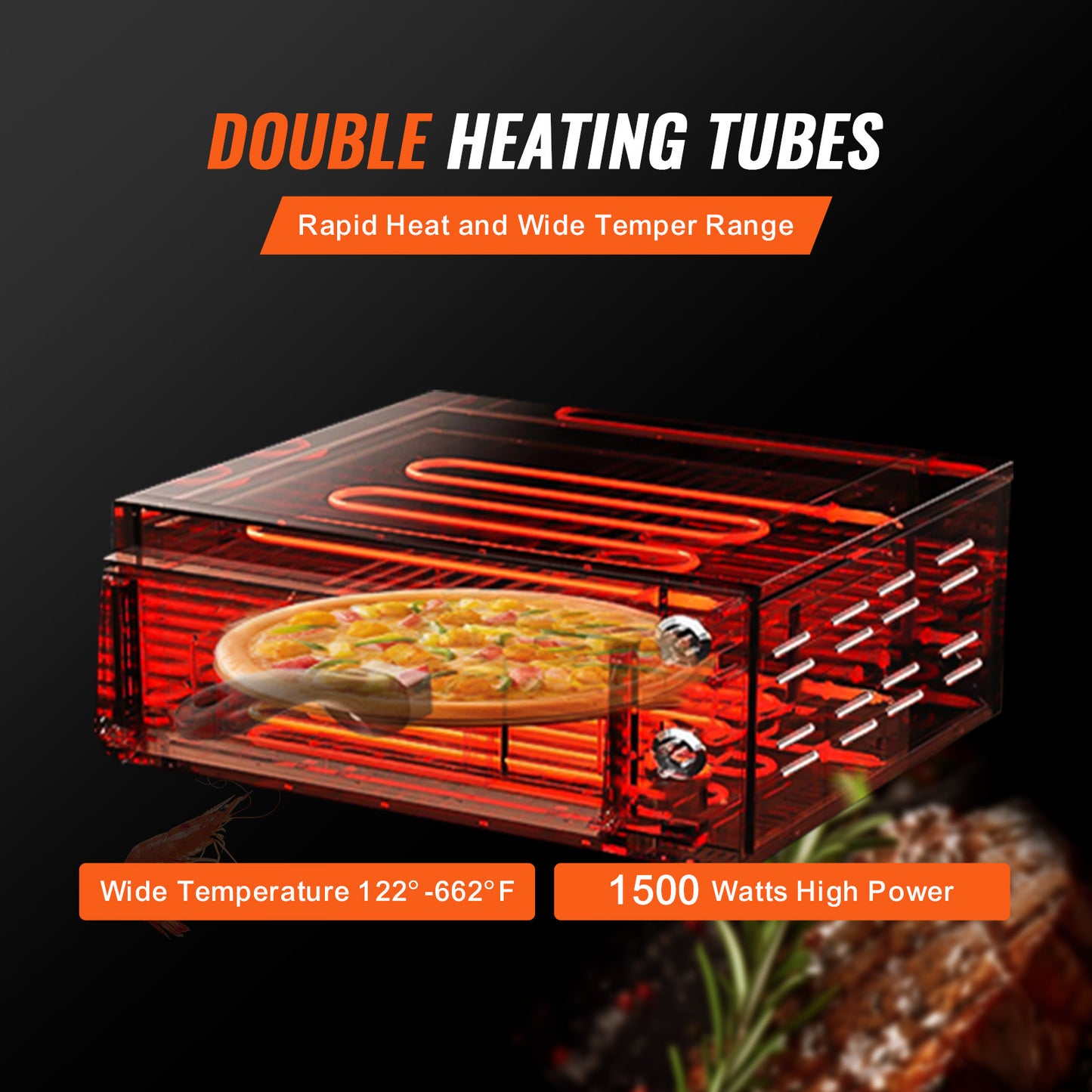 Pizzaoven – Elektrische Oven – Pizzamaker – Tafeloven – Gourmetoven – 12 Inch – 1500W Vermogen – Instelbare Temperatuur en Timer