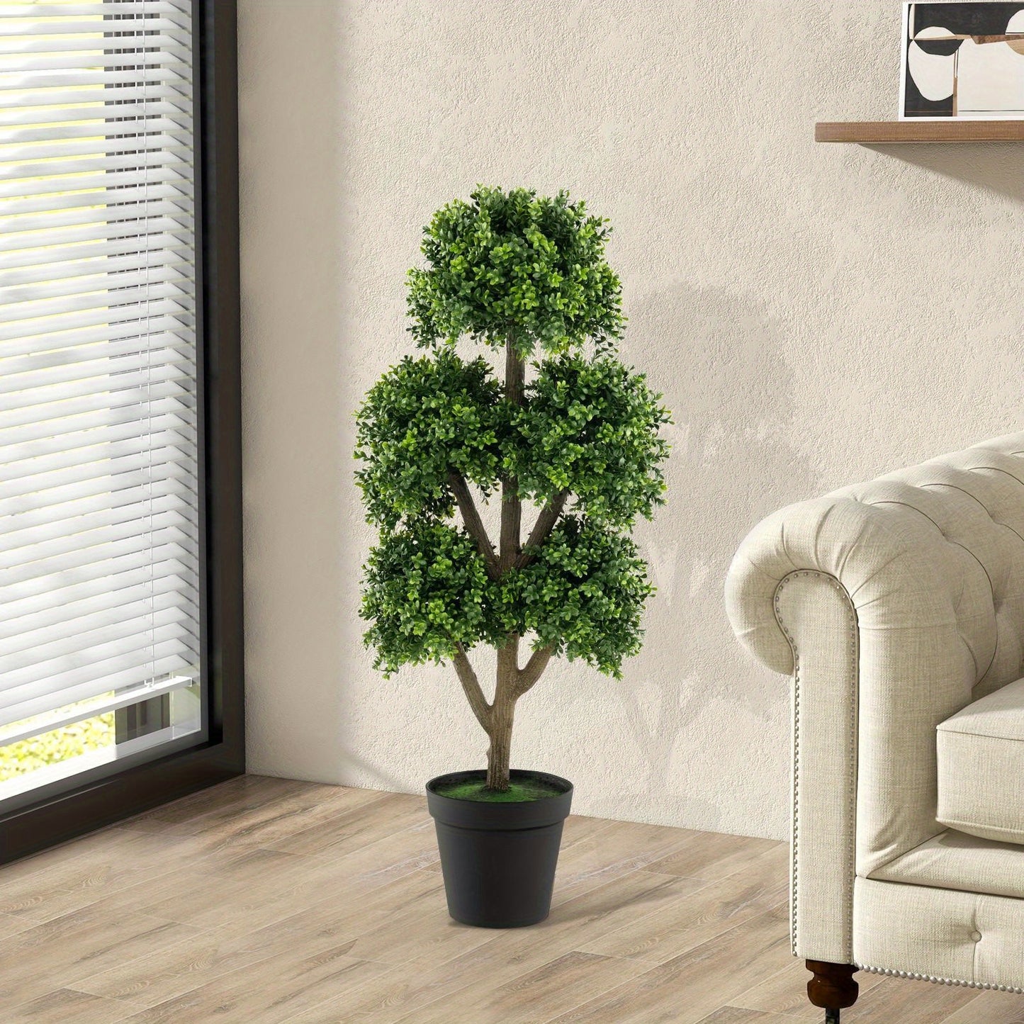 Kunstbuxus bol – Kunstplant – Buxusbol – Sierplant – Kunstboom – Onderhoudsvrij – 114 cm Hoog – Realistische PE Bladeren – Cementgevulde Stabiele Pot