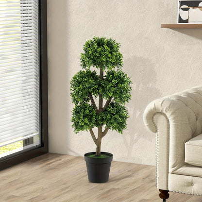 Kunstbuxus bol – Kunstplant – Buxusbol – Sierplant – Kunstboom – Onderhoudsvrij – 114 cm Hoog – Realistische PE Bladeren – Cementgevulde Stabiele Pot