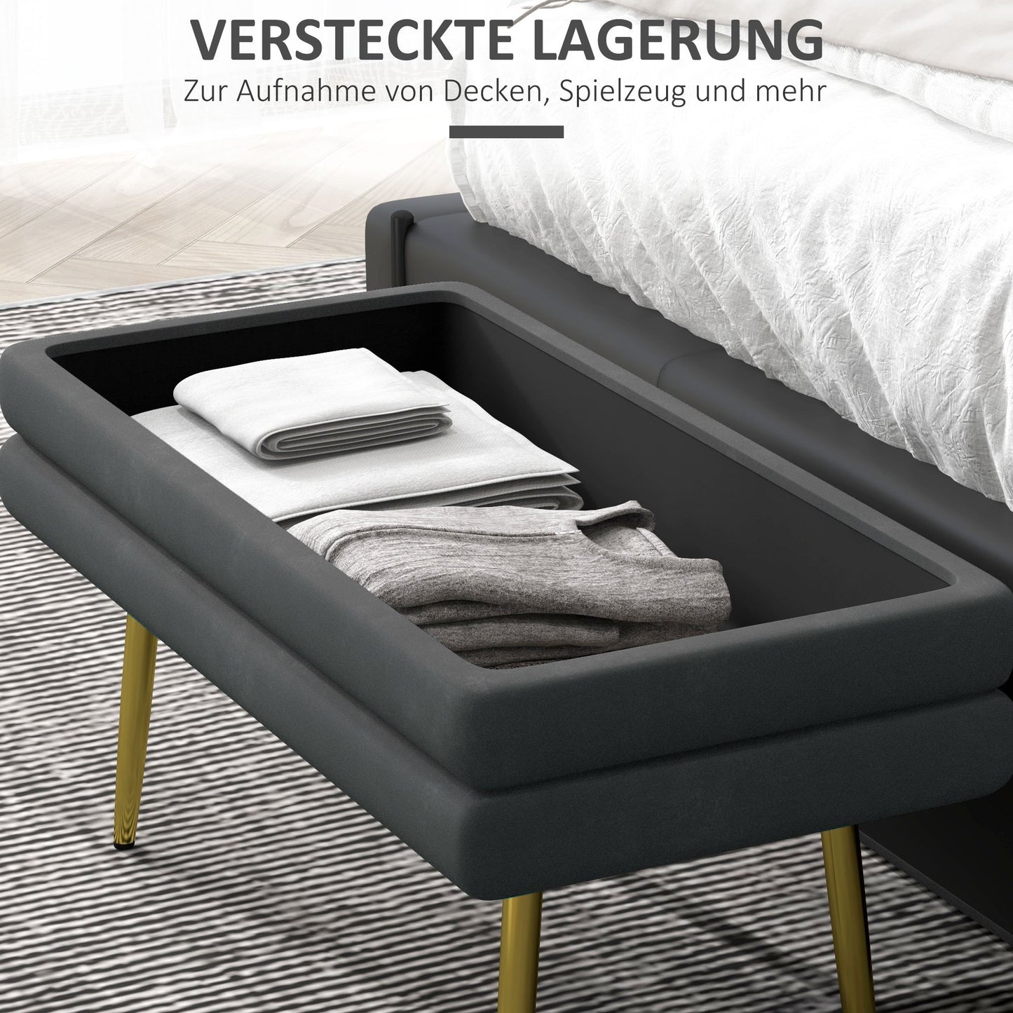 Multifunctionele Bank – Opbergbank – Zitbank – Halbank – Slaapkamerbank – Donkergrijs Stalen Frame – Compact 79,5x37,5x43 cm – Zacht Gestoffeerd Kussen