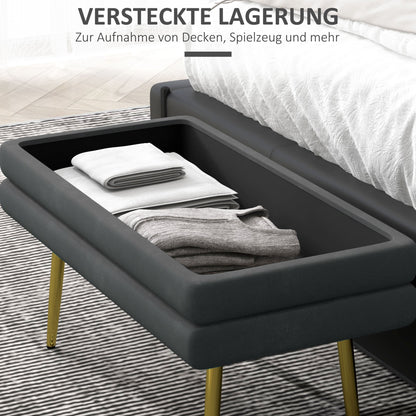 Multifunctionele Bank – Opbergbank – Zitbank – Halbank – Slaapkamerbank – Donkergrijs Stalen Frame – Compact 79,5x37,5x43 cm – Zacht Gestoffeerd Kussen