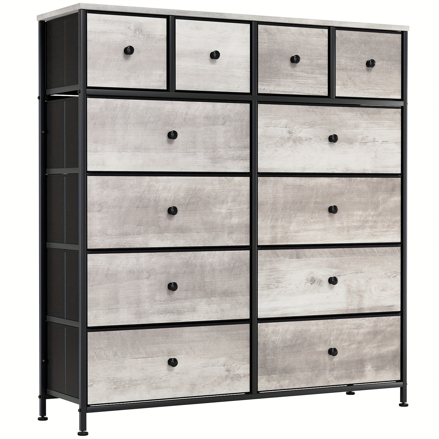 Sideboard – Dressoir – Opbergkast – Kast Met Lades – Meubel Met Stofladen – Grijs – 12 Ruime Stoffen Lades – Stevig Ijzeren Frame