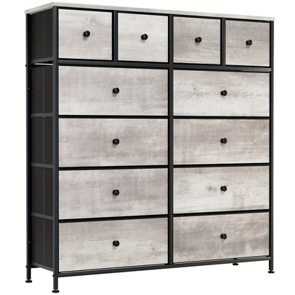 Sideboard – Dressoir – Opbergkast – Kast Met Lades – Meubel Met Stofladen – Grijs – 12 Ruime Stoffen Lades – Stevig Ijzeren Frame