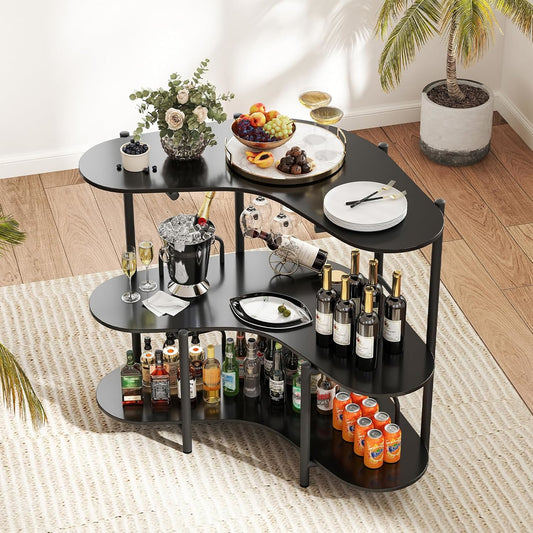 Homebar – Thuisbar – Mini Bar – Drankkast – Wijnrek – Industrieel Design – Metaal met Hout – 3 Laags Opbergruimte – Verstelbare Poten – 102 cm Hoog