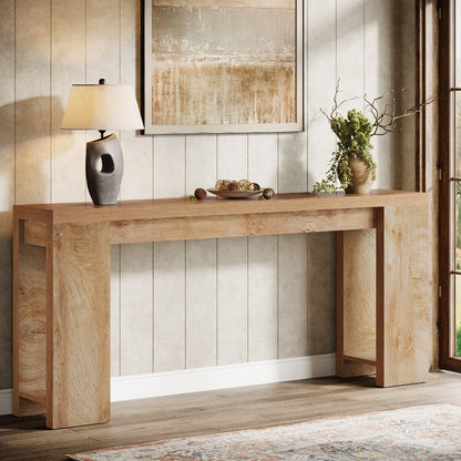 63-Inch Extra Long Console Table Suitable for Entryway, Living Room - Modern Farmhouse Sofa Table with Light Oak Brown Engineered Wood Top & Narrow Space-Saving Design, Easy Assembly for Hallway, Apartment, Small Spaces - Dur