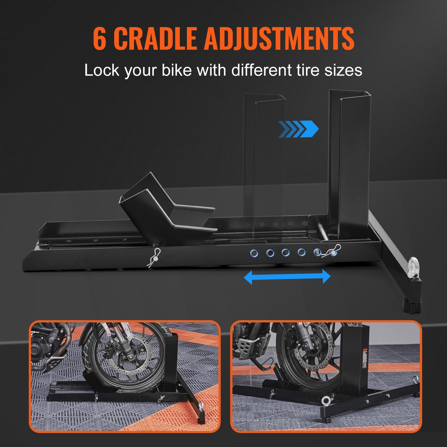 Motorstandaard – Wielhouder Motorfiets – Wielenstopper – Motorparkeerstandaard – Verstelbare Motorwielhouder – Zwart – Geschikt Voor Wielen 15-22 Inch – Draagvermogen Tot 815 Kg - QUORE