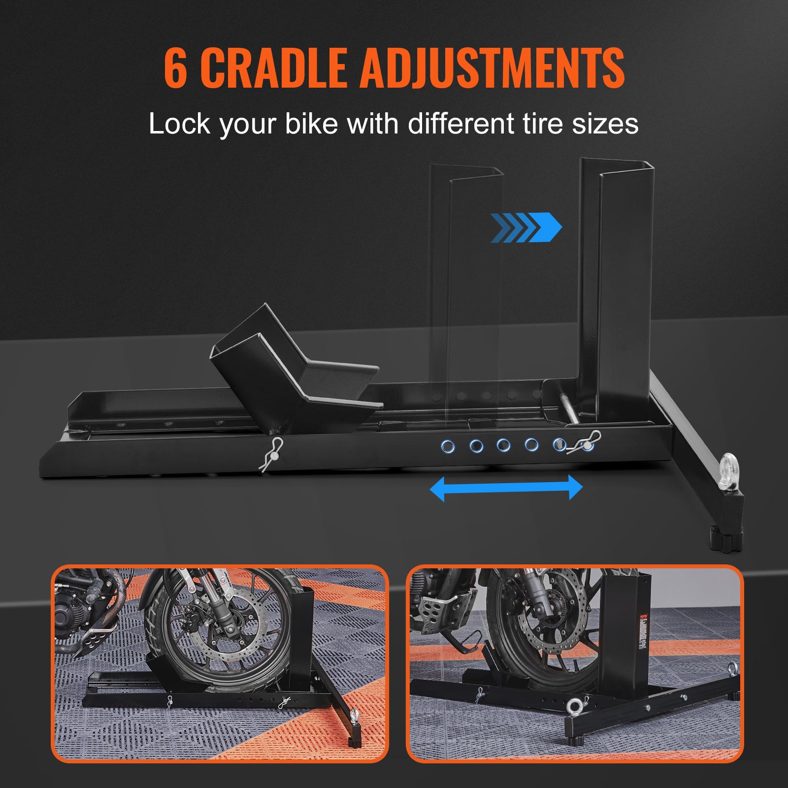 Motorstandaard – Wielhouder Motorfiets – Wielenstopper – Motorparkeerstandaard – Verstelbare Motorwielhouder – Zwart – Geschikt Voor Wielen 15-22 Inch – Draagvermogen Tot 815 Kg - QUORE