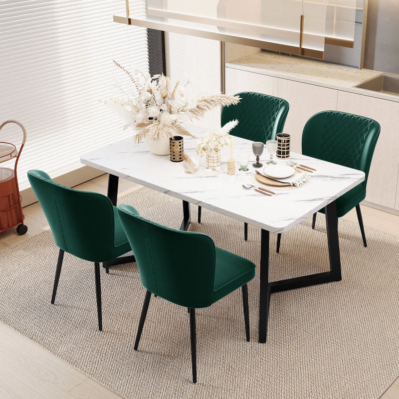 Kuipstoel – Eetkamerstoel – Designstoel – Stofstoel – Veloursstoel – Donkergroen Fluweel – Metalen Frame – Set van 4