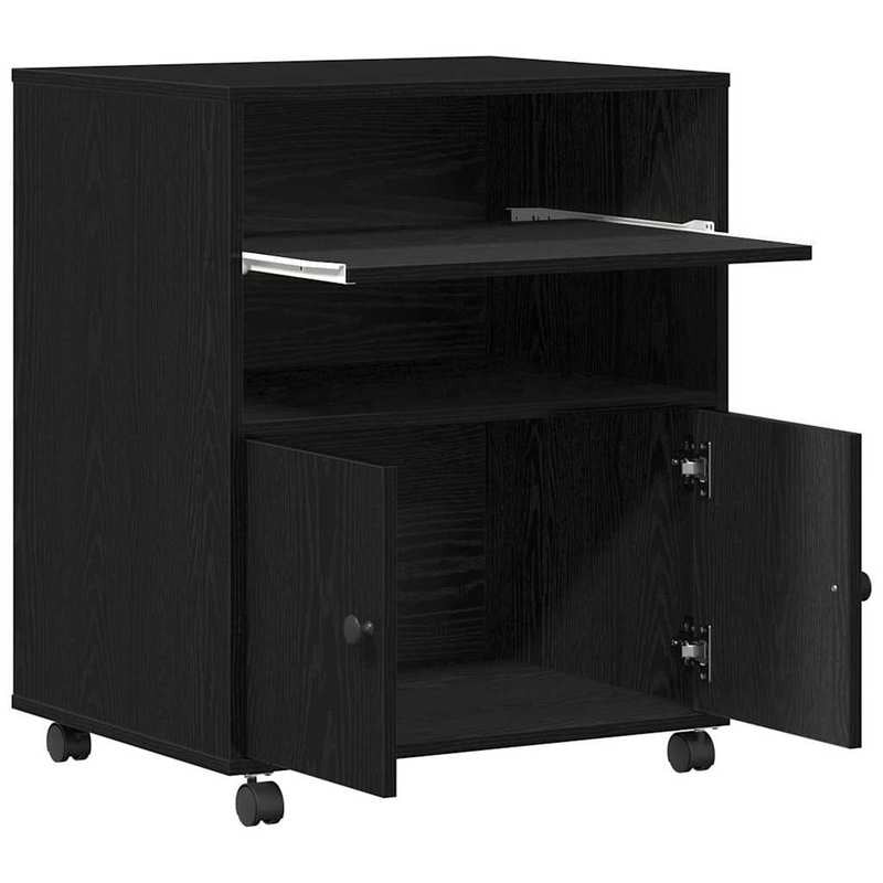 Black Oak Printer Stand Heavy-Duty Wood, Space-Saving Multi-Shelf Printer Cabinet with Sturdy Legs & White Pads - Portable Desktop Organizer for /Office, Printer, Scanner, Copier (60x48x74cm, Easy Assembly