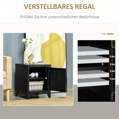 Nachtkastje – Nachtkast – Bijzettafel – Ladekastje – Opbergkastje – Natuurlijk Hout & Zwart Metaal – Verstelbare Plank – Compact 50x40x47,5 cm