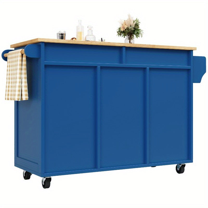 Keukeneiland – Keukenwagen – Keukentrolley – Buffetkast – Opbergkast – Blauw Met Houtnerf – 102x45x92 cm – Duurzaam Met Metaalframe