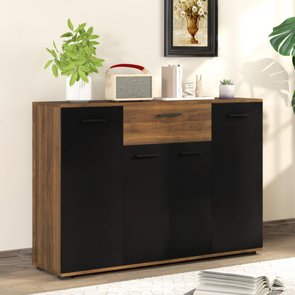 Buffetkast – Dressoir – Opbergkast – Kast – Sideboard – Bruin Zwart Kleurblok – 4 Kasten Met Lade En Verstelbare Planken – Afmetingen 120x35x85 cm