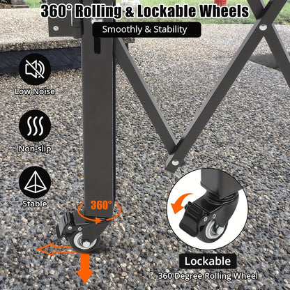Inklapbare Veiligheidsbarrière – Kinderbeveiliging – Huisdierafscheiding – Traphek – Uitbreidbaar Hek – 155x180 cm – Koolstofstaal – 360° Zwenkwieltjes