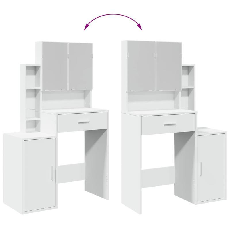 Kaptafel – Make-up Tafel – Dresser – Meubel – Make-up Spiegel – Modern Wit – Compact 80x35x132 cm – MDF & Hardhout, Inclusief Opberglades
