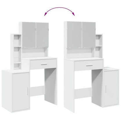 Kaptafel – Make-up Tafel – Dresser – Meubel – Make-up Spiegel – Modern Wit – Compact 80x35x132 cm – MDF & Hardhout, Inclusief Opberglades