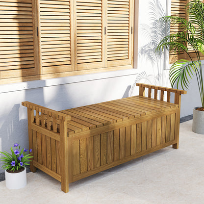 Sunny Garden in Wood 2 Seats with 186L Storage Space, Outdoor with Armrests, 240 Kg Load, for Garden Balcony, 128.5 X 56 X 53.5 Cm Brown