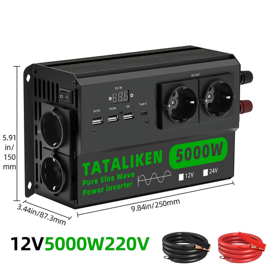 Spanningsomvormer – Omvormer – Inverter – Stroomomvormer – Converter – 4000/5000W Vermogen – Pure Sinusgolf – Aluminium Behuizing