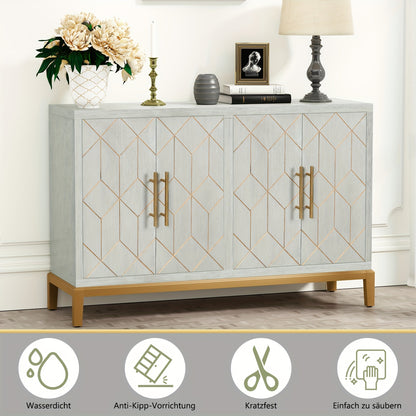 Kast – Opbergkast – Dressoir – Garderobekast – Vrijstaand – Verstelbare Planken – Zwart Met Gouden Accenten