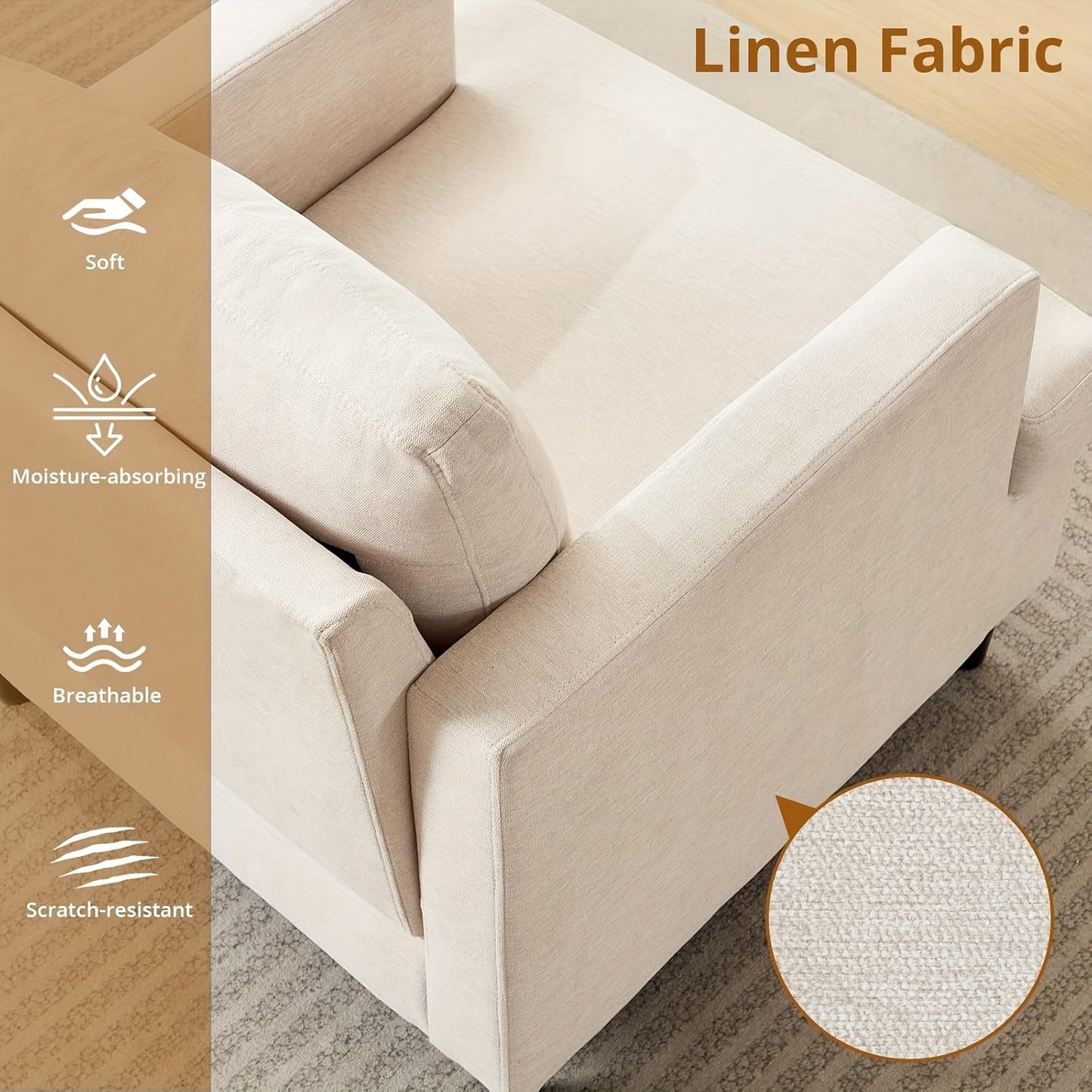 Beige Accentstoel – Slaapkamerstoel – Woonkamerstoel – Eetkamerstoel – Fauteuil – Linnen Bekleding – Stevig Metalen Frame – Mid-Century Design – Comfortabel Schuimkussen – Gemakkelijk Zelf Te Monteren