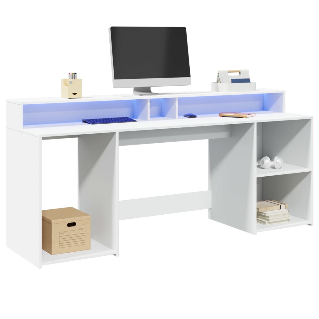 Laptoptablet – Bureau – Schrijftafel – Werkplek – Thuiswerkplek – 200x55x91 cm – Hout – RGB LED Verlichting – Ruime Opbergruimte