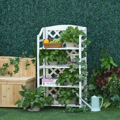 Plantenrek – Plantenstandaard – Bloemenrek – Plantentrap – Plantenetagère – Vouwbaar – 4 Verstelbare Planken – Voorgeolied Dennenhout – Met Latticeraad