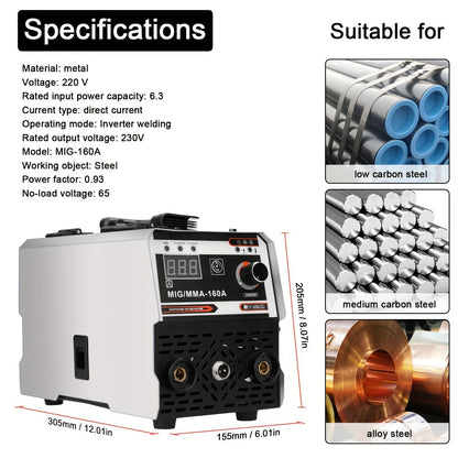 Lasapparaat – Lasmachine – MIG Lasapparaat – MMA Lasapparaat – IGBT Inverter – 2-in-1 Mig & MMA – Instelbare Lasstroom 20-120A – Automatische Draadvoeding
