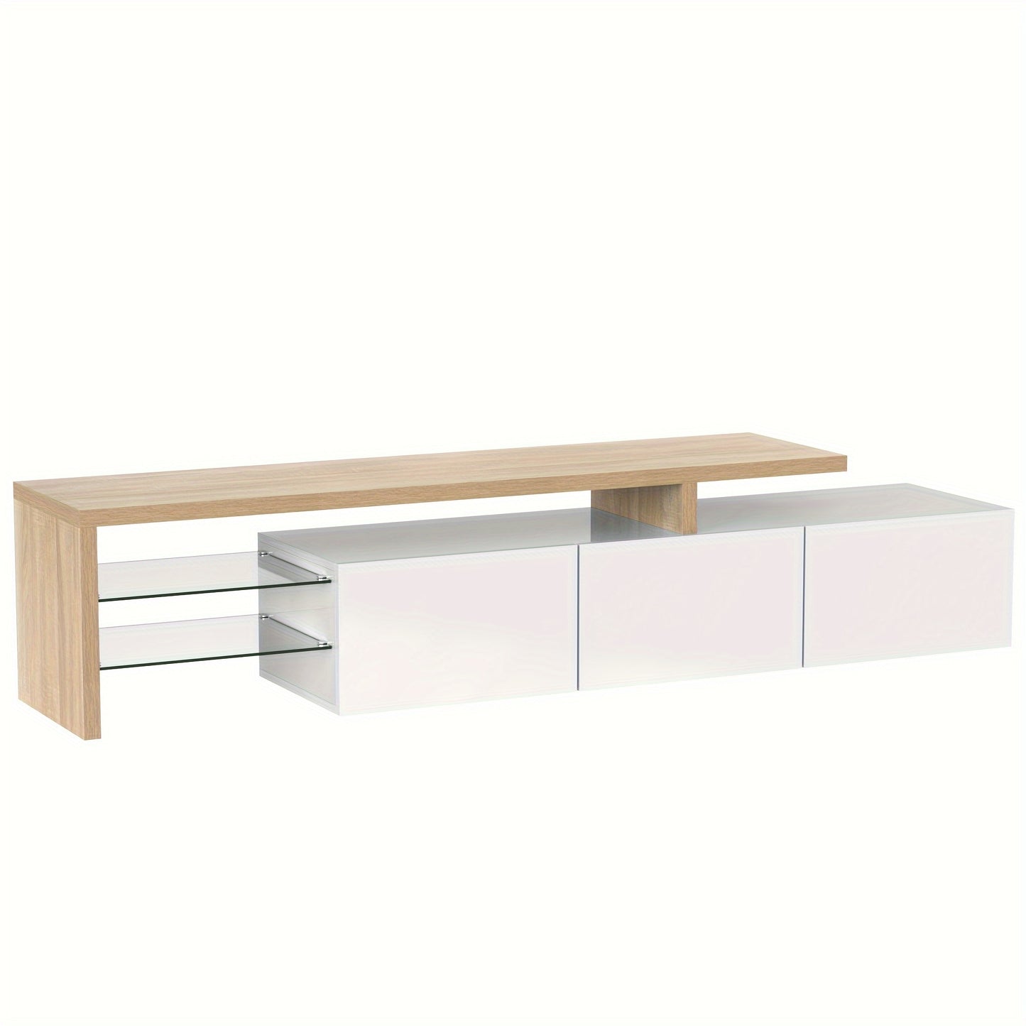 TV-meubel – TV-kast – Entertainmentmeubel – Woonkamermeubel – TV-standaard – Hoogglans zwart – MDF houtlook – Glazen legplanken – Ruime opbergruimte – Eenvoudig te monteren