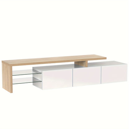 TV-meubel – TV-kast – Entertainmentmeubel – Woonkamermeubel – TV-standaard – Hoogglans zwart – MDF houtlook – Glazen legplanken – Ruime opbergruimte – Eenvoudig te monteren