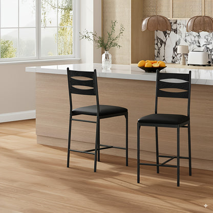 Barstoelen – Barkrukken – Keukenstoelen – Barstoelen Set – Zwarte Kunstleren Barstoelen – Set Van 2 – Counterhoogte – Met Rugleuning En Voetsteun