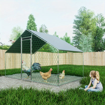 Dierenhok – Buitenren – Kippenren – Knaagdierverblijf – Konijnenhok – Met Veiligheidssluiting – Waterdichte UV-bestendige PE-Overkapping – Gegalvaniseerd Metaal – 3x2x2 Meter
