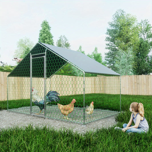 Dierenhok – Buitenren – Kippenren – Knaagdierverblijf – Konijnenhok – Met Veiligheidssluiting – Waterdichte UV-bestendige PE-Overkapping – Gegalvaniseerd Metaal – 3x2x2 Meter