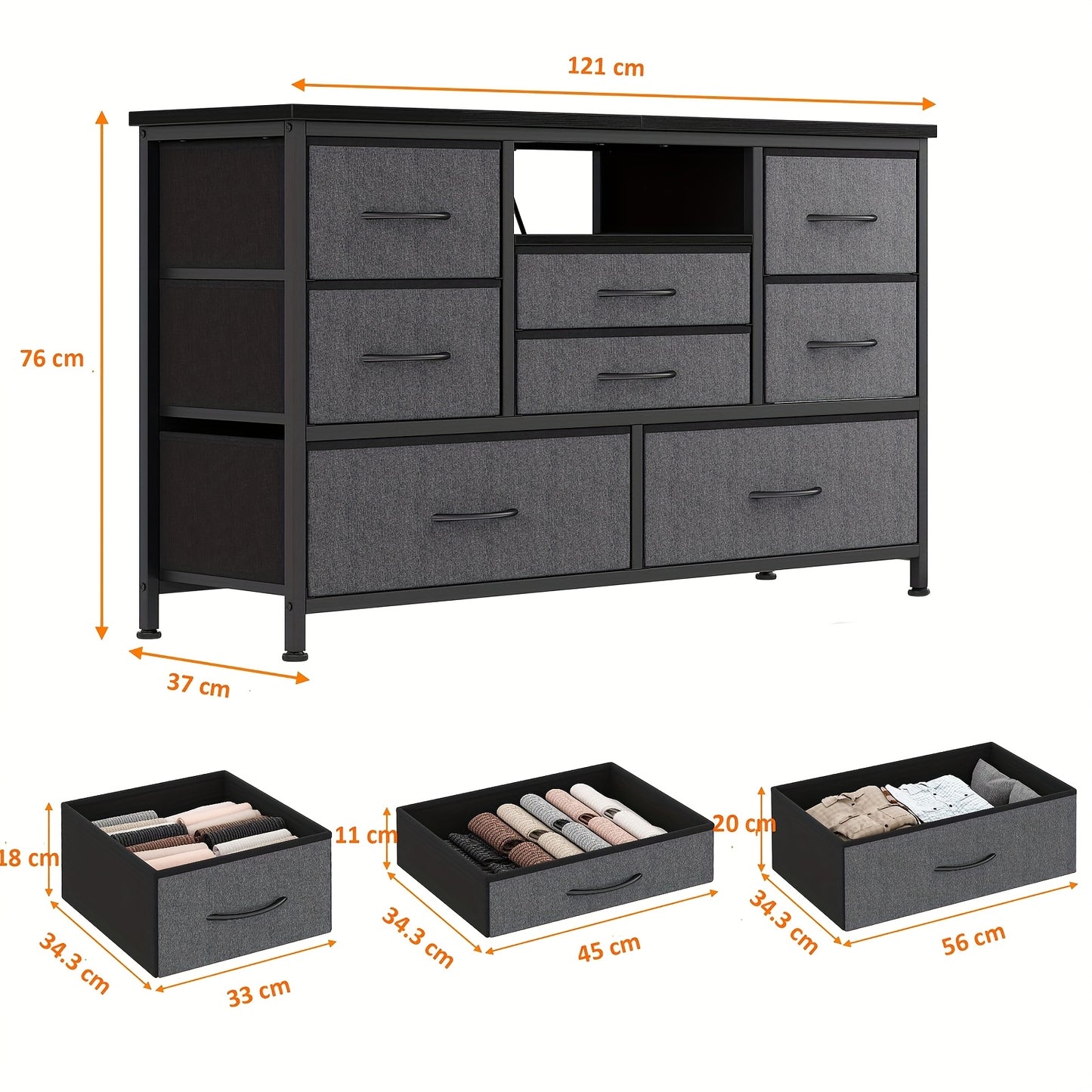 Ladekast – Ladenkast – Kommode – Opbergkast – Dressoir – 8 Lades – Robuust Metalen Frame – Matzwart Zonder Montage
