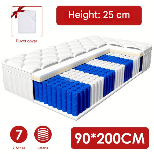 Matras – Matras Pocketvering – Eenpersoonsmatras – Tweepersoonsmatras – 7-Zones Pocketvering – Ergonomisch Ontwerp – Afneembare Wasbare Katoenen Hoes – Stevig H3 – 140x200/90x200/90x190 cm – 25/28 cm Dik