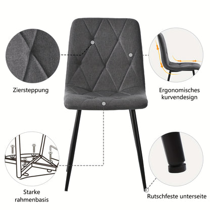Eetkamerstoelen – Stoelen – Dinersets – Zithoeken – Stoelenset – Donkergrijs – Metalen Frame – Linnen Zitting – Ergonomisch Ontwerp – Stevige A-vormige Poten