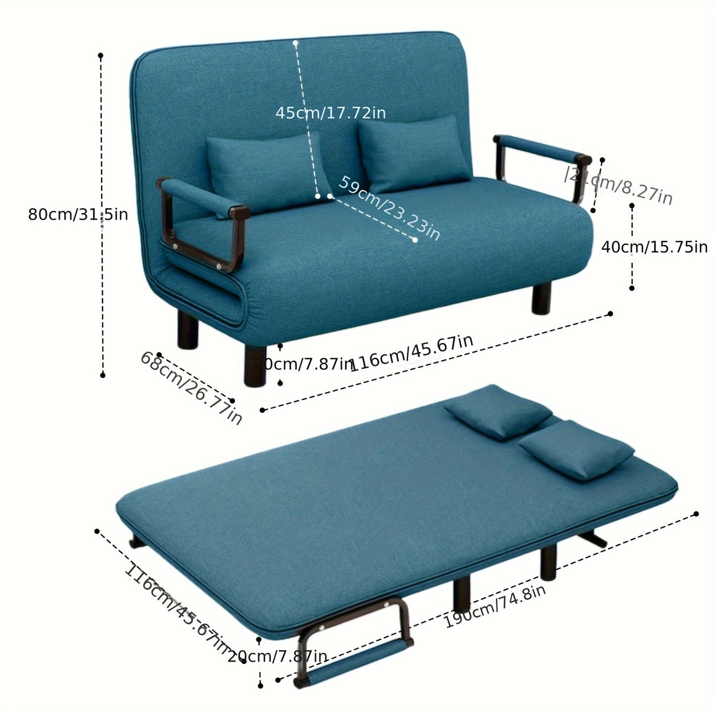 Slaapbank Fauteuil – Slaapstoel – Bedbank – Uitklapbare Stoel – Slaapmeubel – Memory Foam Comfort – Metalen Armleuningen – Compact 60x68x85 cm – Grijs